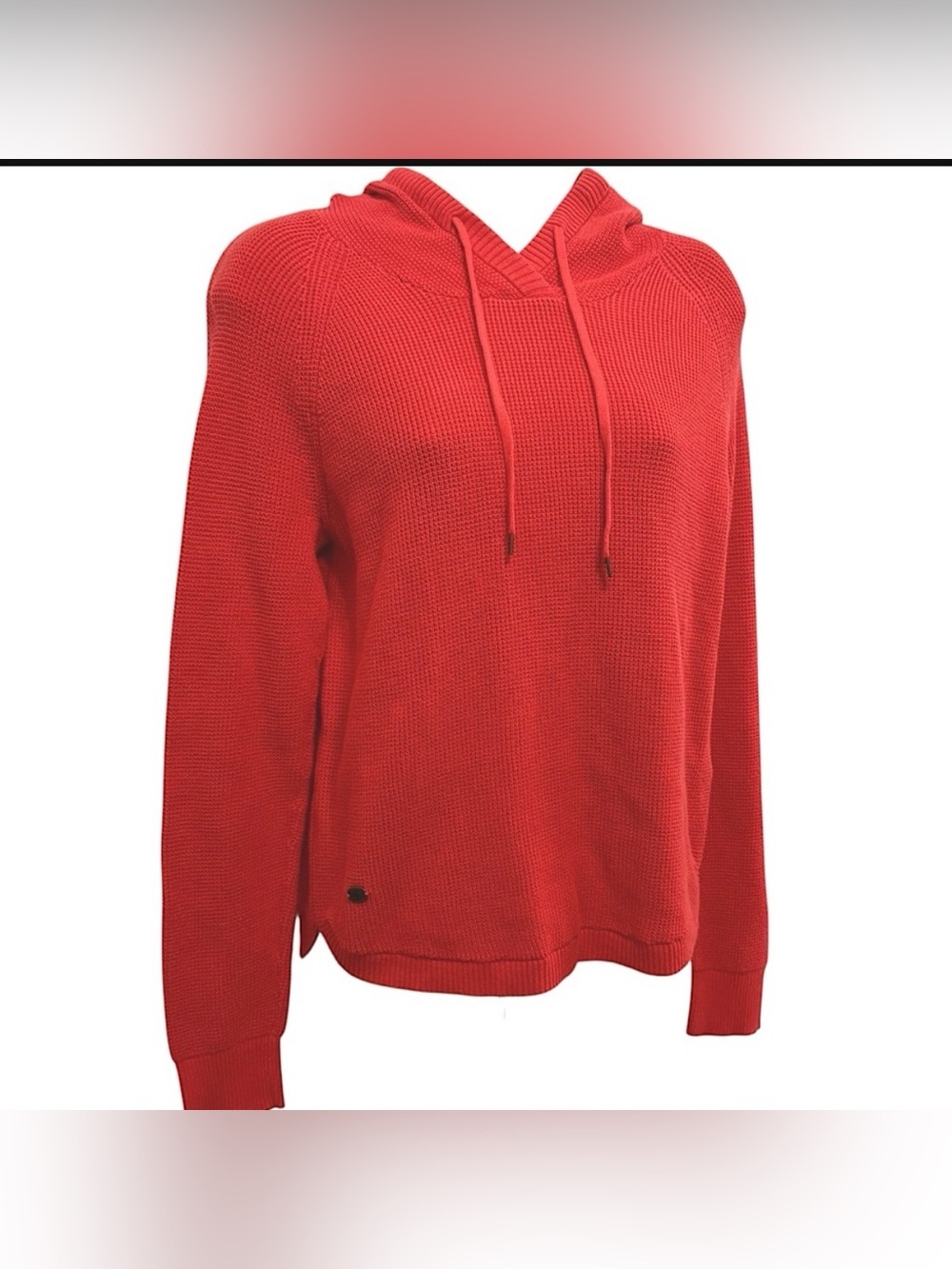 LAUREN RALPH LAUREN Cotton Knit Hooded Sweater Coral Orange Lightweight Medium
